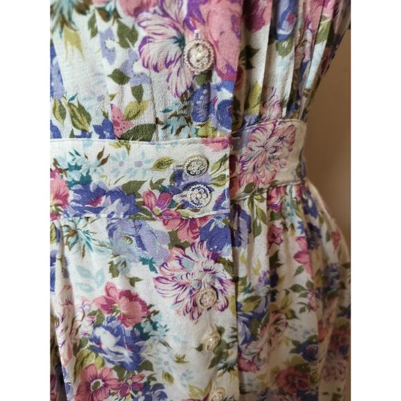 Vintage Karin Stevens Floral Button Up Midi Dress Lace Collar - Picture 9 of 15